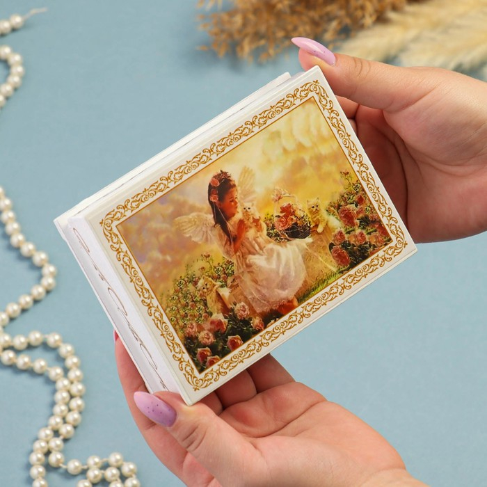 Шкатулка «Ангелочек с котятами», белая, 10×14 см, лаковая миниатюра Шкатулка «Ангелочек с котятами», белая, 10×14 см, лаковая миниатюра