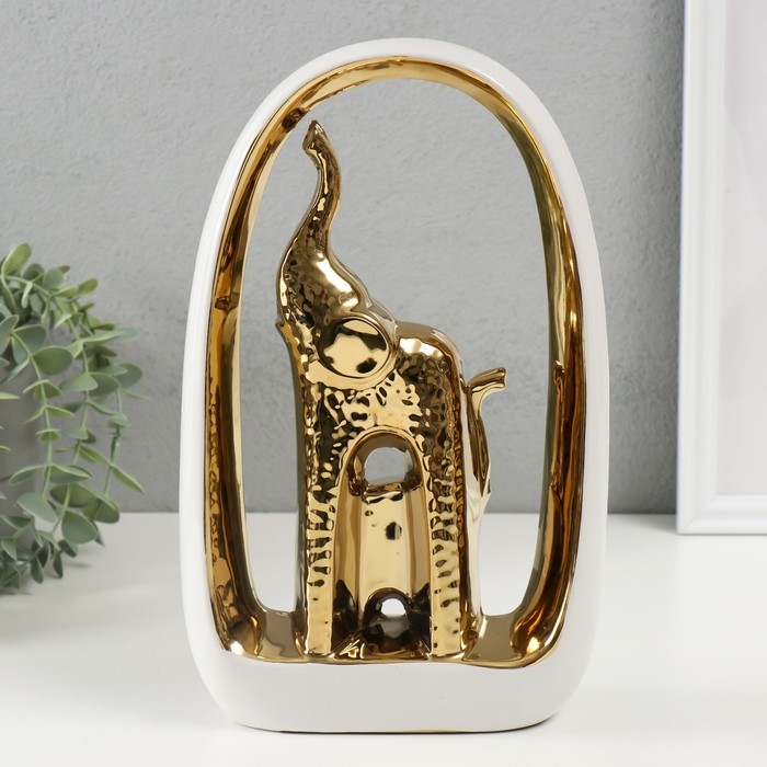 Сувенир керамика Сувенир керамика "Слон и слонёнок" белый с золотом 6х17х29 см