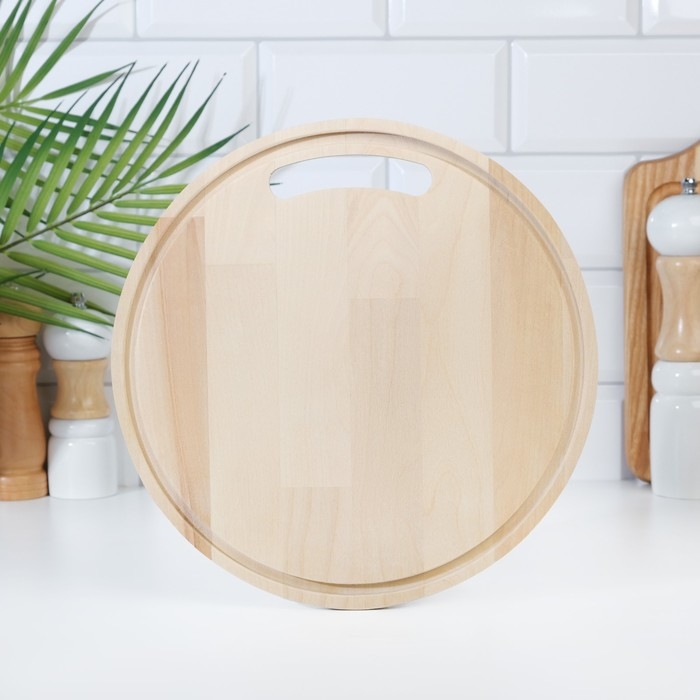 Доска разделочная деревянная с желобом  Доска разделочная деревянная с желобом "Круг" 26х26х0,8 см береза