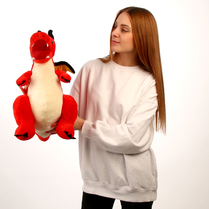 Мягкая игрушка «Дракон», с чёрными крыльями, 45 см, цвет красный Мягкая игрушка «Дракон», с чёрными крыльями, 45 см, цвет красный