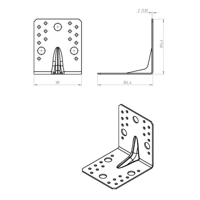 Уголок крепёжный усиленный 105 х 105 х 90 х 2 мм, ГОЦ, крупная фасовка Уголок крепёжный усиленный 105 х 105 х 90 х 2 мм, ГОЦ, крупная фасовка