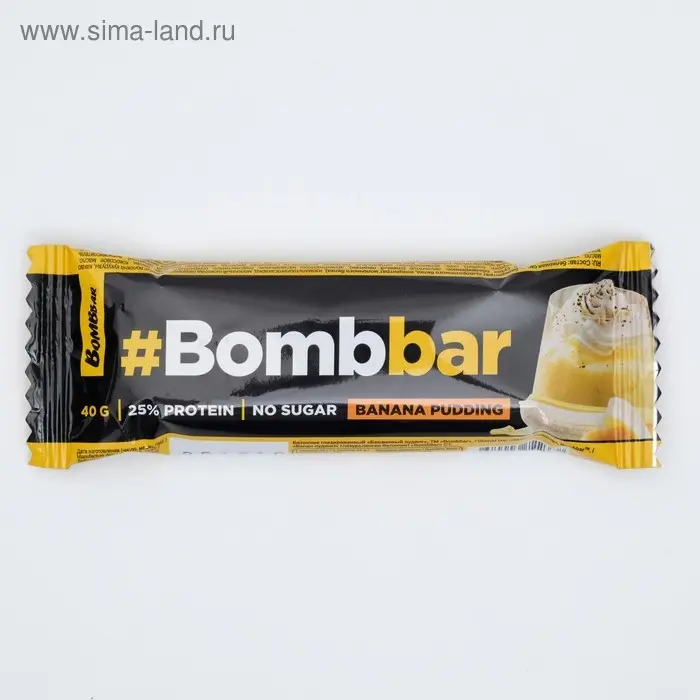 Протеиновый батончик Bombbar в шоколаде, банановый пудинг, спортивное питание, 40 г Протеиновый батончик Bombbar в шоколаде, банановый пудинг, спортивное питание, 40 г