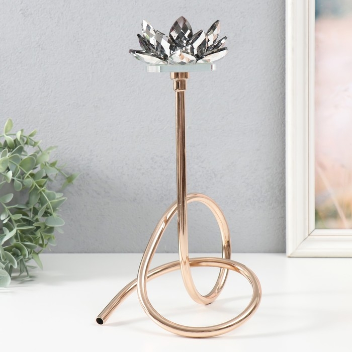 Подсвечник металл, акрил на 1 свечу "Чёрный лотос. Завиток" d=4 см золото 19х29 см