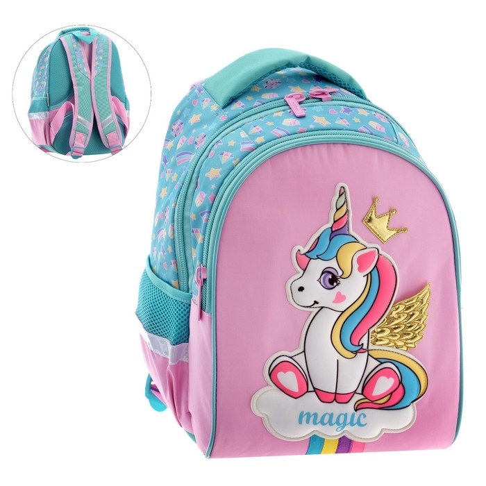 Рюкзак школьный 38,5 х 26 х 17 см, эргономичная спинка, Hatber Primary School Рюкзак школьный 38,5 х 26 х 17 см, эргономичная спинка, Hatber Primary School "Единорог-принцесса"