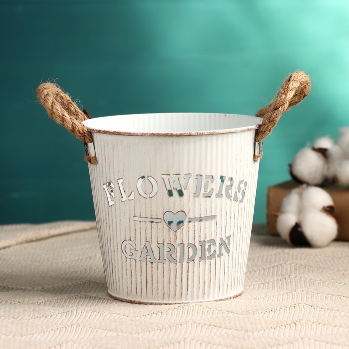 Кашпо  Кашпо "Ведерко цветочный сад" белое, 13х13х12см