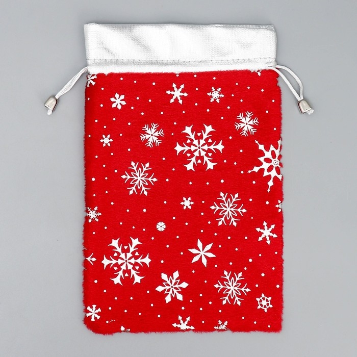 Мешочек подарочный плюш «Спешу поздравить», снежинки, тиснение, 16 х 24 см +/- 1.5 см, Новый год