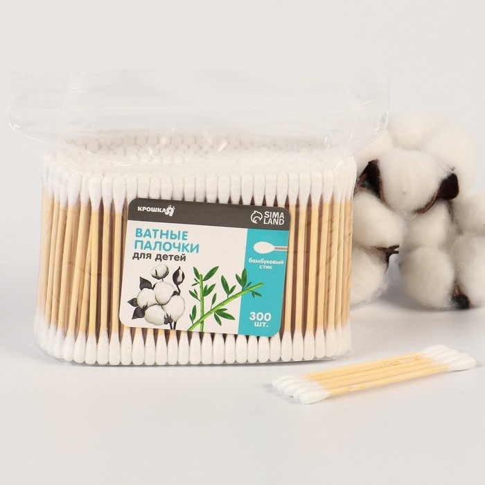 Ватные палочки. пакет 300 шт., наконечник - классика, хлопок/бамбук(стик) Ватные палочки. пакет 300 шт., наконечник - классика, хлопок/бамбук(стик)