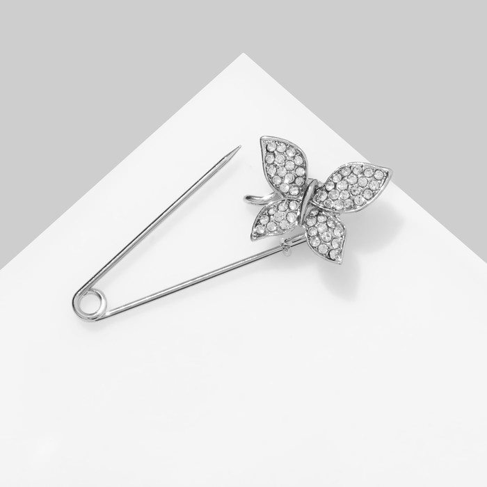 Булавка «Бабочка», 5 см, цвет белый в серебре Булавка «Бабочка», 5 см, цвет белый в серебре
