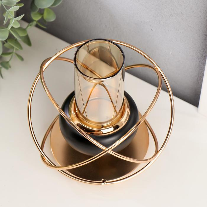 Подсвечник металл, стекло на 1 свечу Подсвечник металл, стекло на 1 свечу "Сфера" чёрный с золотом 16,5х14,5х14,5 см