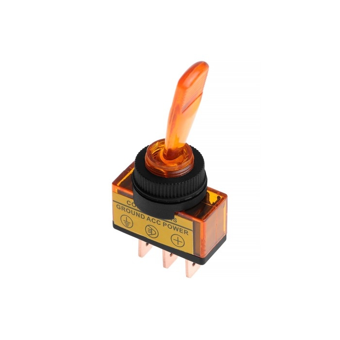Тумблер однополюсный с жёлтой LED индикацией, 12 В, 20 A, 3 контакта Тумблер однополюсный с жёлтой LED индикацией, 12 В, 20 A, 3 контакта