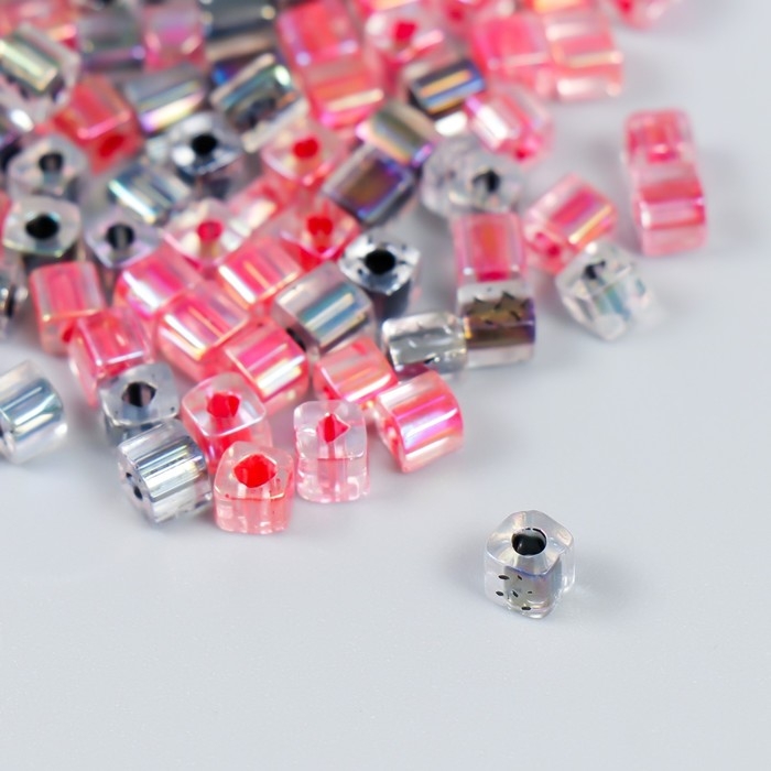 Бисер стекло 6/0  Бисер стекло 6/0 "Кубик. Полупрозрачный. Розово-серый" 10 гр