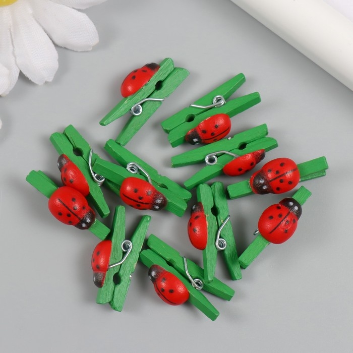 Декор для творчества дерево Декор для творчества дерево "Прищепка с божьей коровкой" зелёный набор 12 шт 0,9х2,5 см