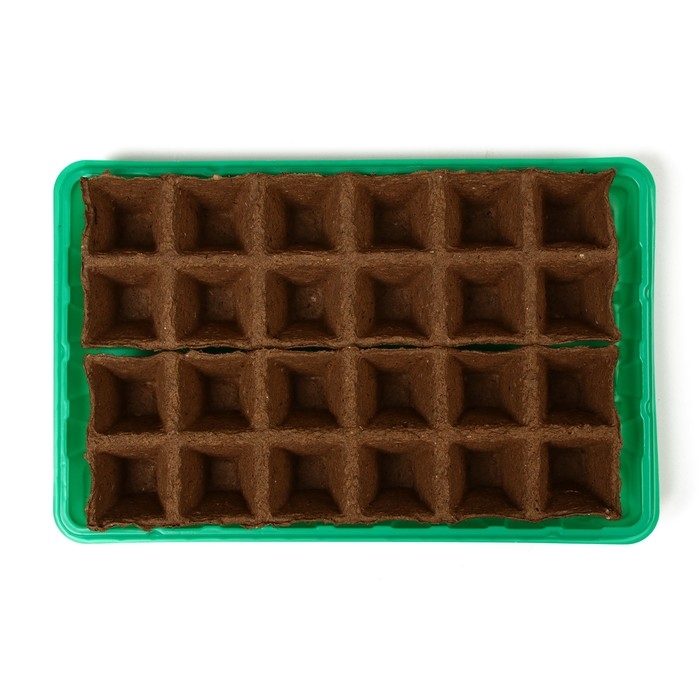 Набор для рассады: торфяная кассета, 24 ячейки (4 × 4 см) по 50 мл, поддон, Greengo