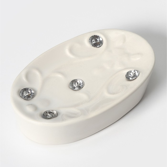 Набор аксессуаров для ванной комнаты Доляна «Изящный барельеф», 4 предмета (дозатор 250 мл, мыльница, 2 стакана), цвет белый Набор аксессуаров для ванной комнаты Доляна «Изящный барельеф», 4 предмета (дозатор 250 мл, мыльница, 2 стакана), цвет белый