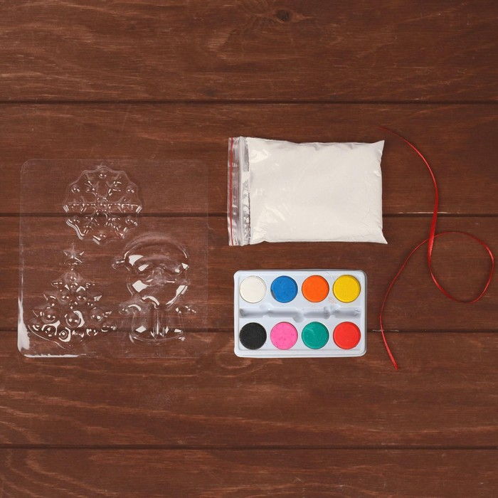 Набор для творчества «Новогодние игрушки из гипса» (ёлочка+дед мороз+снежинка)