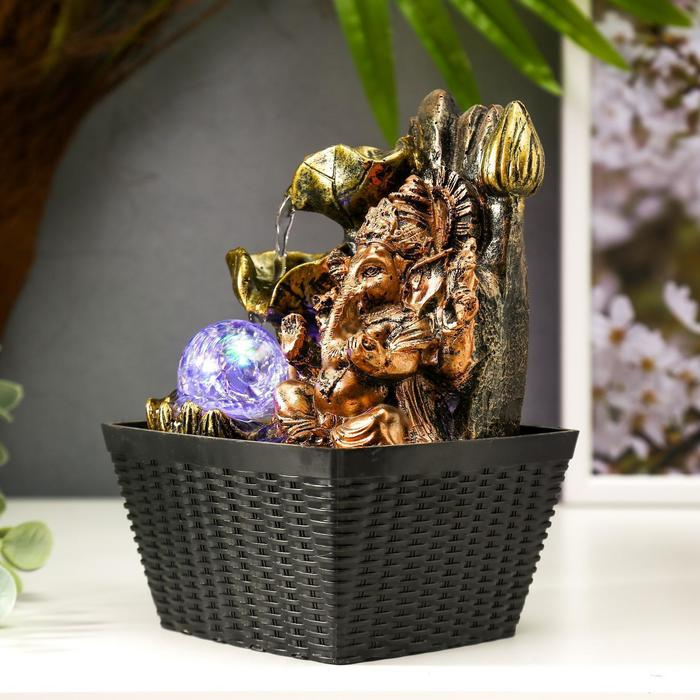 Фонтан настольный от сети, подсветка  Фонтан настольный от сети, подсветка "Бронзовый Ганеша и лотосы" 22х13х13 см