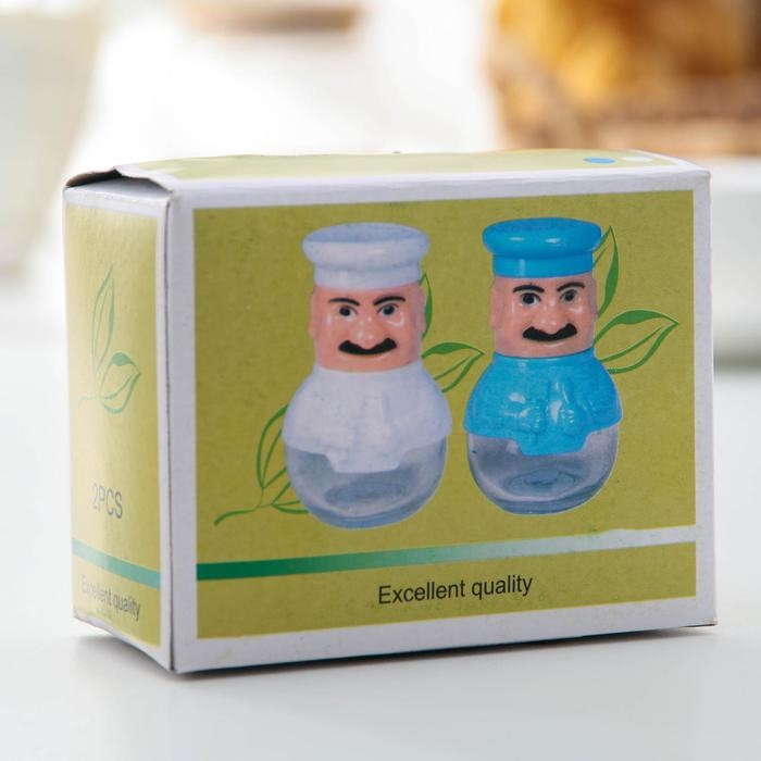 Набор для специй из стекла на подставке «Поварёнок», 2 предмета: солонка, перечница, цвет МИКС Набор для специй из стекла на подставке «Поварёнок», 2 предмета: солонка, перечница, цвет МИКС