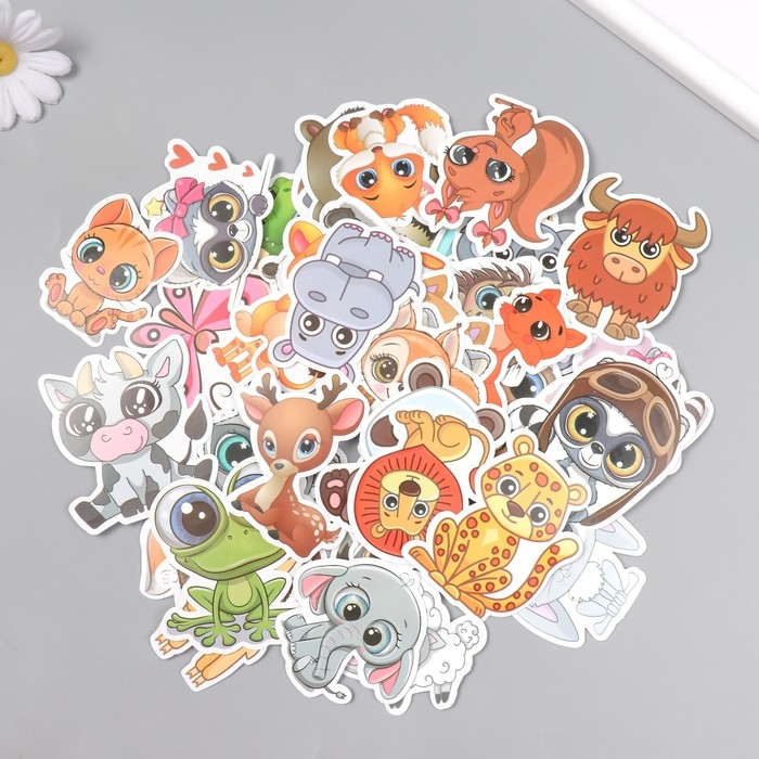 Наклейки для творчества Наклейки для творчества "Большеглазые зверята" набор 50 шт 4х8 см