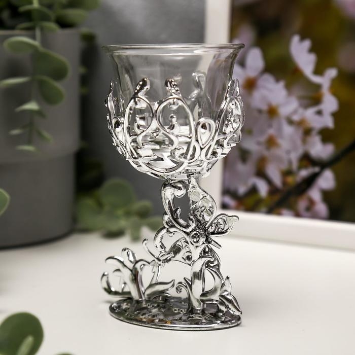 Подсвечник пластик, стекло Подсвечник пластик, стекло "Бабочка" серебро 12х7,5х6 см