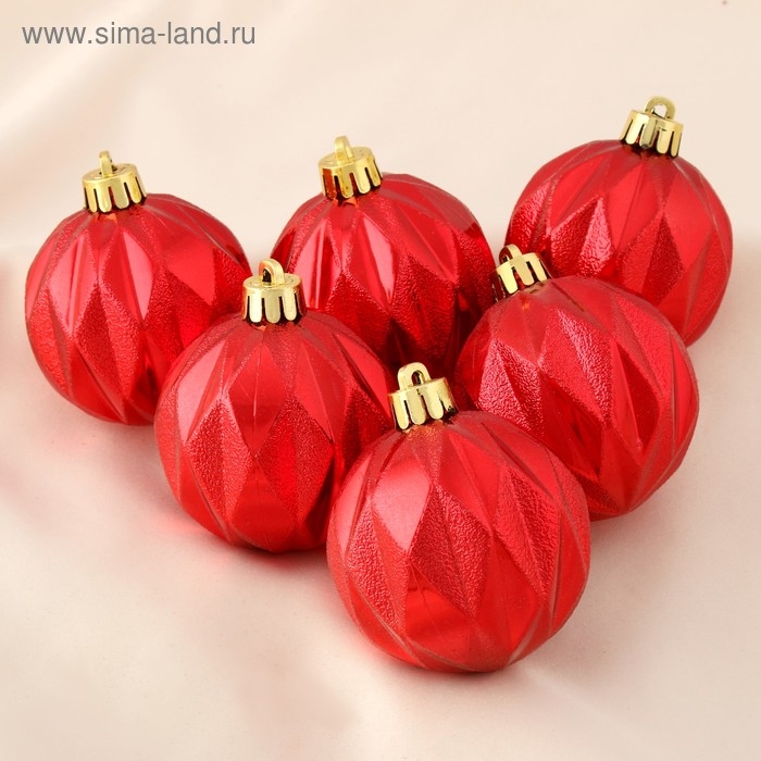 Ёлочные игрушки, шары новогодние , пластик, набор d-6 см, 6 шт Ёлочные игрушки, шары новогодние , пластик, набор d-6 см, 6 шт "Иллюзия" красный