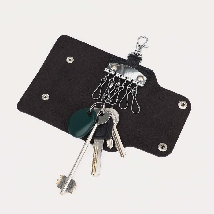 Ключница на кнопках, длина 11 см, 7 карабинов, цвет чёрный Ключница на кнопках, длина 11 см, 7 карабинов, цвет чёрный
