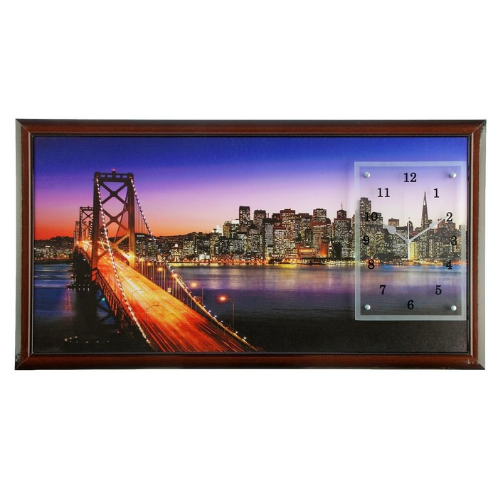 Часы-картина настенные, интерьерные "Огни большого города и архитектура", 50 х 100 см, на холсте, бе