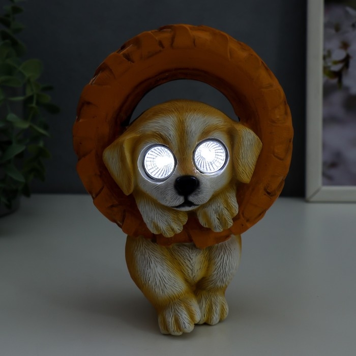 Сувенир полистоун свет Сувенир полистоун свет "Пёсик зацепился за колесо" от солнечной батареи 19,5х11х13,5 см