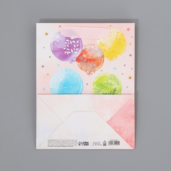 Пакет подарочный ламинированный с тишью, упаковка, «С Днём рождения», MS 18 х 23 х 10 см