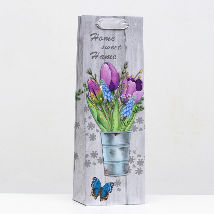 Пакет ламинированный под бутылку  Пакет ламинированный под бутылку "Тюльпаны" 12х36х9