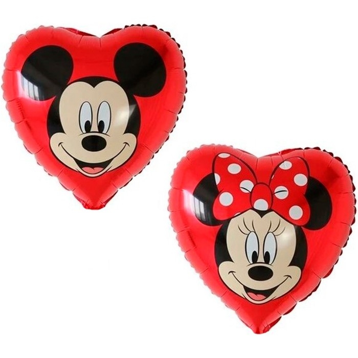 Шар фольгированный 18 Шар фольгированный 18" «Микки Маус и Мини Маус», сердце, красный, 1 шт.