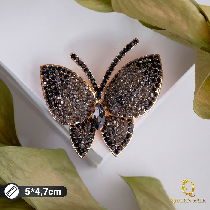 Брошь «Бабочка», цвет серо-чёрный в золоте Брошь «Бабочка», цвет серо-чёрный в золоте
