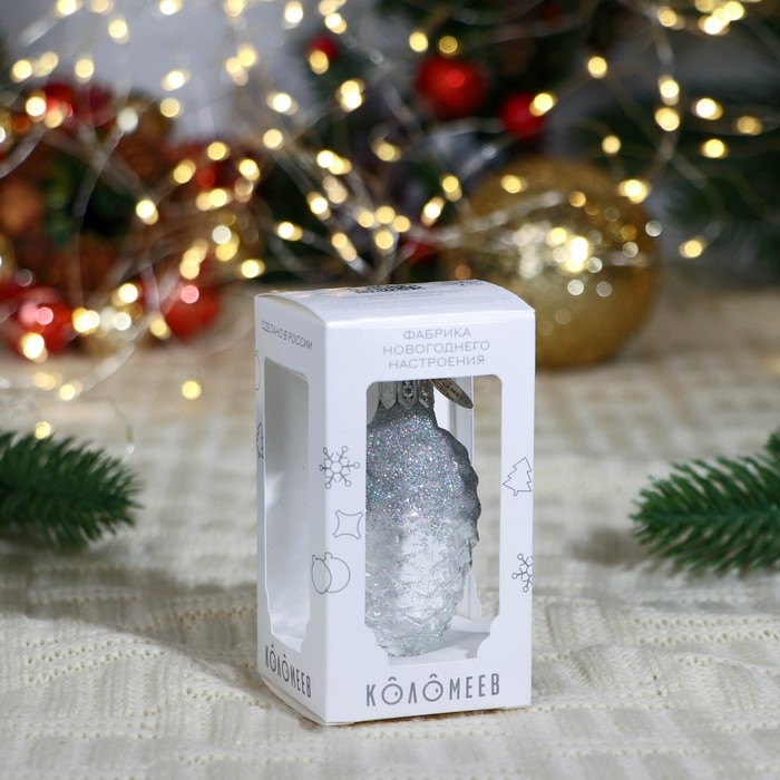 Ёлочное украшение Ёлочное украшение "Шишка в снегу", прозрачная серия, серебро, в подарочной упаковке, h-8см