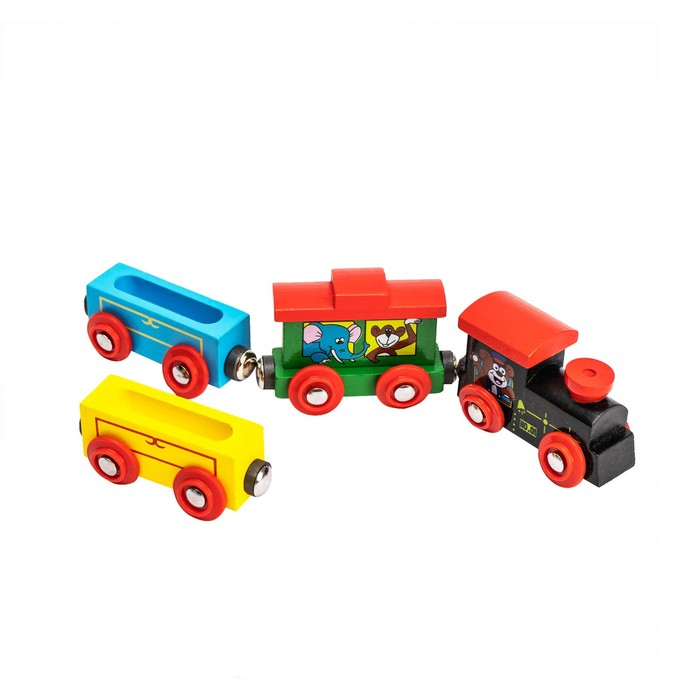 Паровоз и 3 вагона с картинками зверей, магнитный Паровоз и 3 вагона с картинками зверей, магнитный