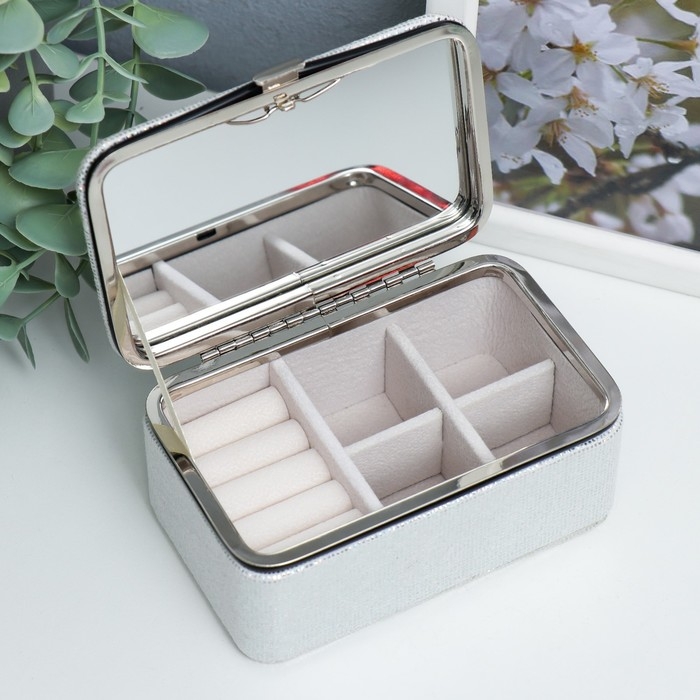 Шкатулка кожзам для украшений  Шкатулка кожзам для украшений "Мелкие квадратики. Серебро" 6х7х12 см