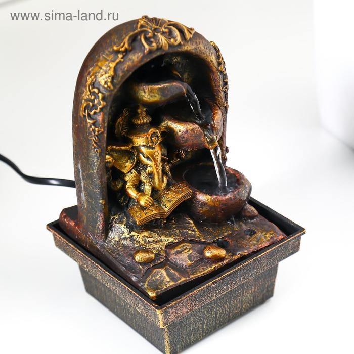 Фонтан настольный от сети Фонтан настольный от сети "Ганеша с книгой у водопада" 20х12,5х12,5 см