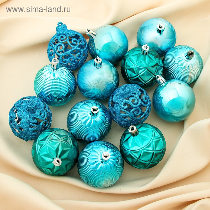 Набор шаров пластик d-6 см, 16 шт Набор шаров пластик d-6 см, 16 шт "Винтаж" голубой