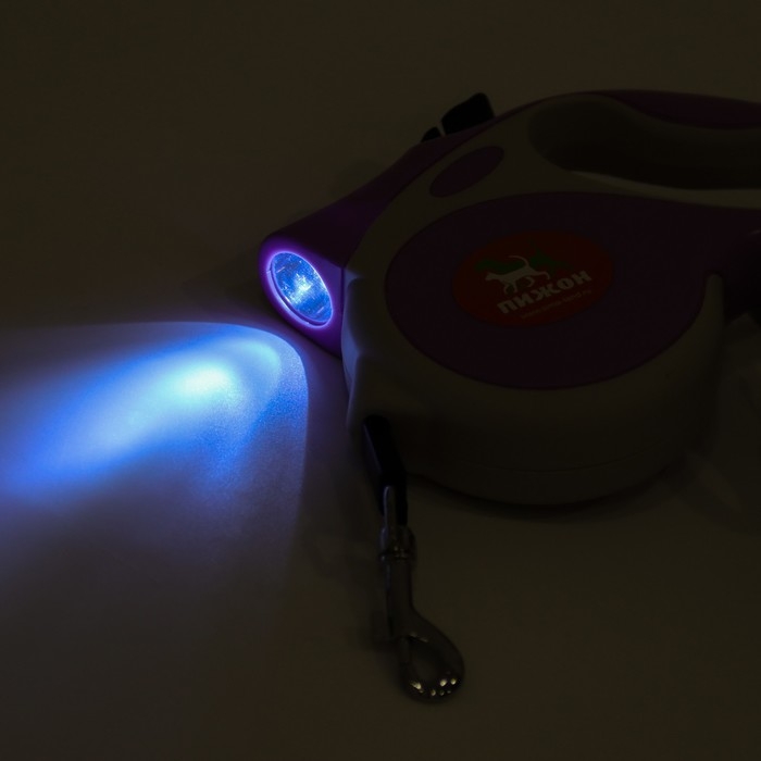 Рулетка Рулетка "Пижон" с фонариком, прорезиненная ручка, 5 м, сиреневая