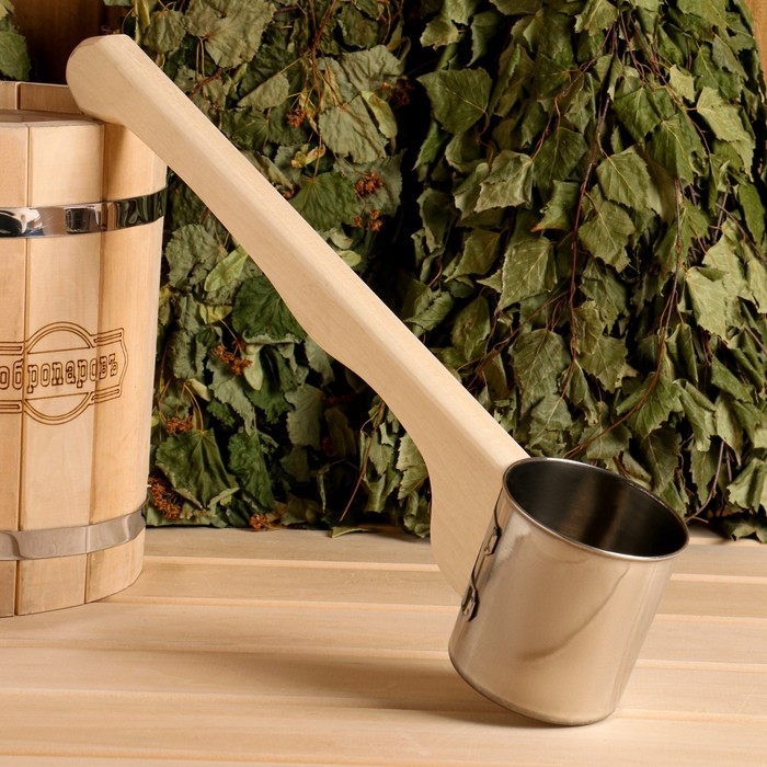 Ковш для бани из нержавеющей стали, 0.5л, 42 см, с ручкой, Ковш для бани из нержавеющей стали, 0.5л, 42 см, с ручкой, "Добропаровъ"