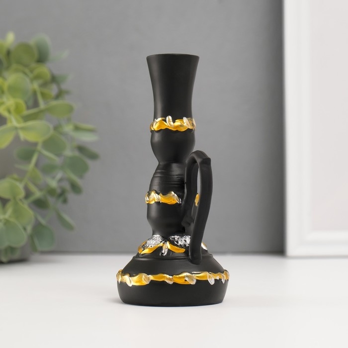 Подсвечник полистоун Подсвечник полистоун "Лампа с цветущим узором" d-2 см, чёрный 6х6х13 см