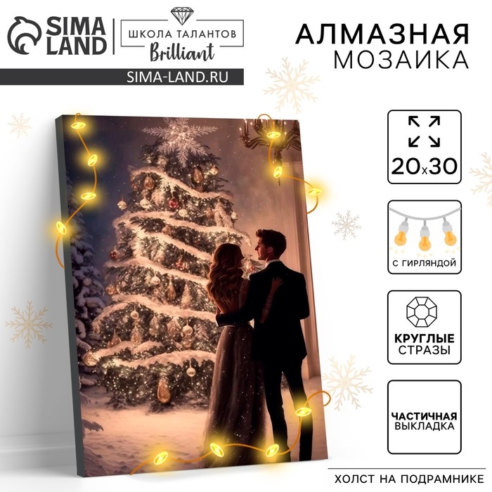 Алмазная мозаика на новый год с частичным заполнением с подрамником «Новогодняя ночь», 20 х 30 см, с гирляндой, новогодний набор для творчества Алмазная мозаика на новый год с частичным заполнением с подрамником «Новогодняя ночь», 20 х 30 см, с гирляндой, новогодний набор для творчества