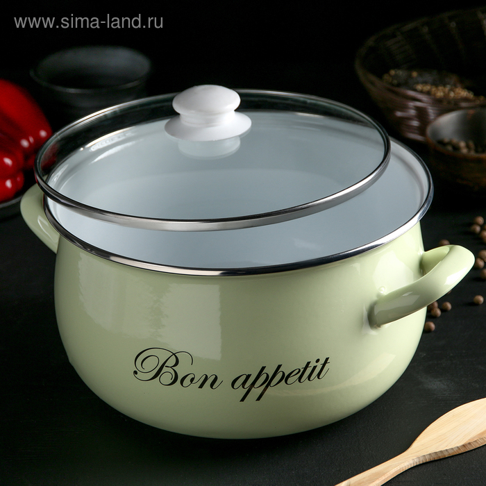 Кастрюля эмалированная «Лайм», 5.7 л, стеклянная крышка, индукция, цвет светло-зелёный Кастрюля эмалированная «Лайм», 5.7 л, стеклянная крышка, индукция, цвет светло-зелёный