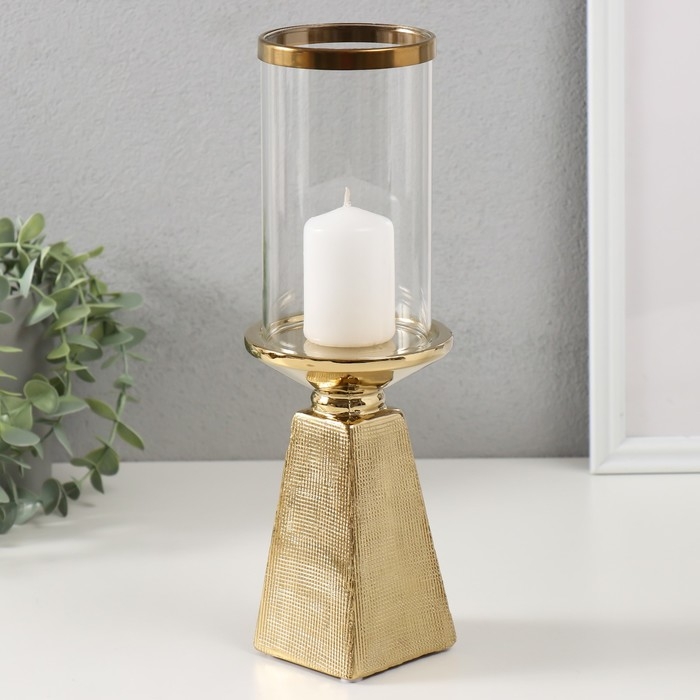 Подсвечник керамика, стекло на 1 свечу "Буэно" d=7,5 см золото 9,5х9,5х29,5 см