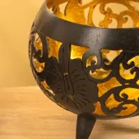 Подсвечник из кокоса, 15×15×13 см, коричнево-золотой