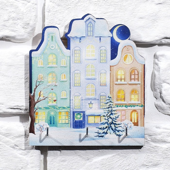 Ключница настенная новогодняя &laquo;Дома , ночь&raquo;, на Новый год