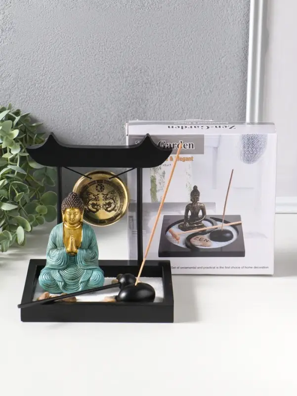 Сад Дзен "Будда в бирюзовом у гонга" песок+камни+аромапалочки 13,2х15х16 см