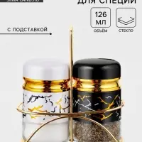 Набор для специй S&P.Marble, 2 шт., на подставке, стекло, белый, чёрный