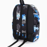 Рюкзак школьный на молнии, с карманами, с принтом, 30&times;13&times;42 см, синий