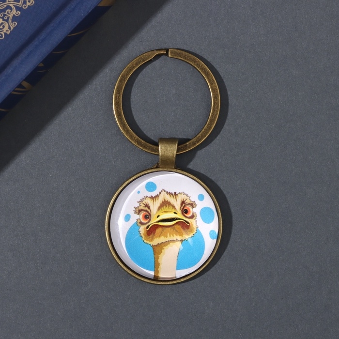 Брелок стекло, металл  Брелок стекло, металл "Круг. Страус" d=3 см