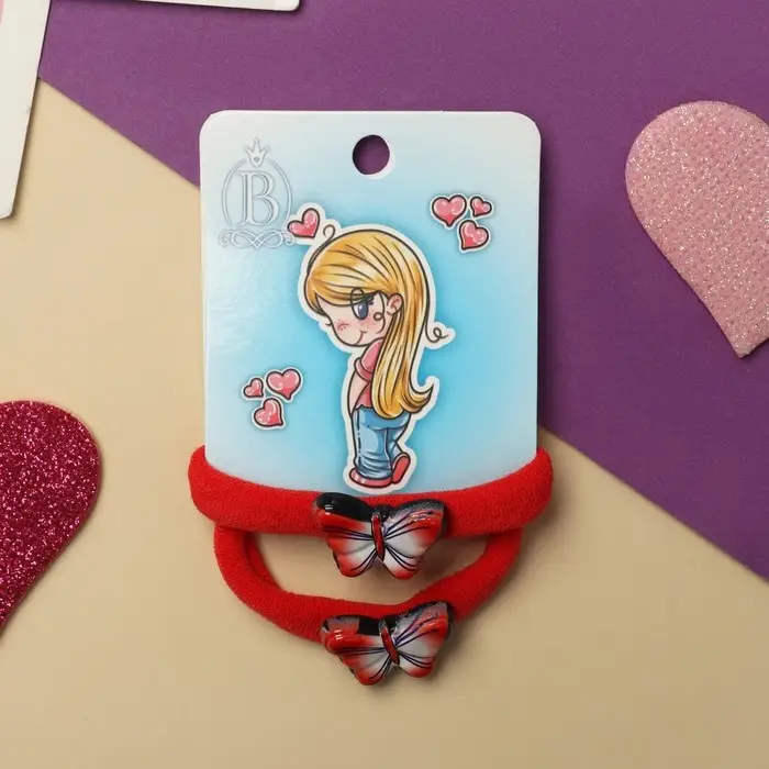 Резинка для волос  Резинка для волос "Нежность" (набор 2 шт) бабочка, 4 см, красный