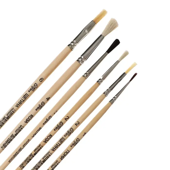 Набор кистей для рисования, пони, белка, коза, щетина, 6 штук: № 1, 2, 2, 3, 4, 6, Calligrata, круглые, плоские, ЭКОНОМ